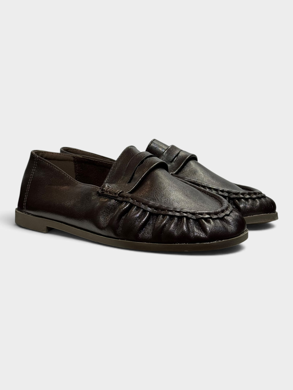 Skórzane Loafersy Damskie Ciemny Brąz