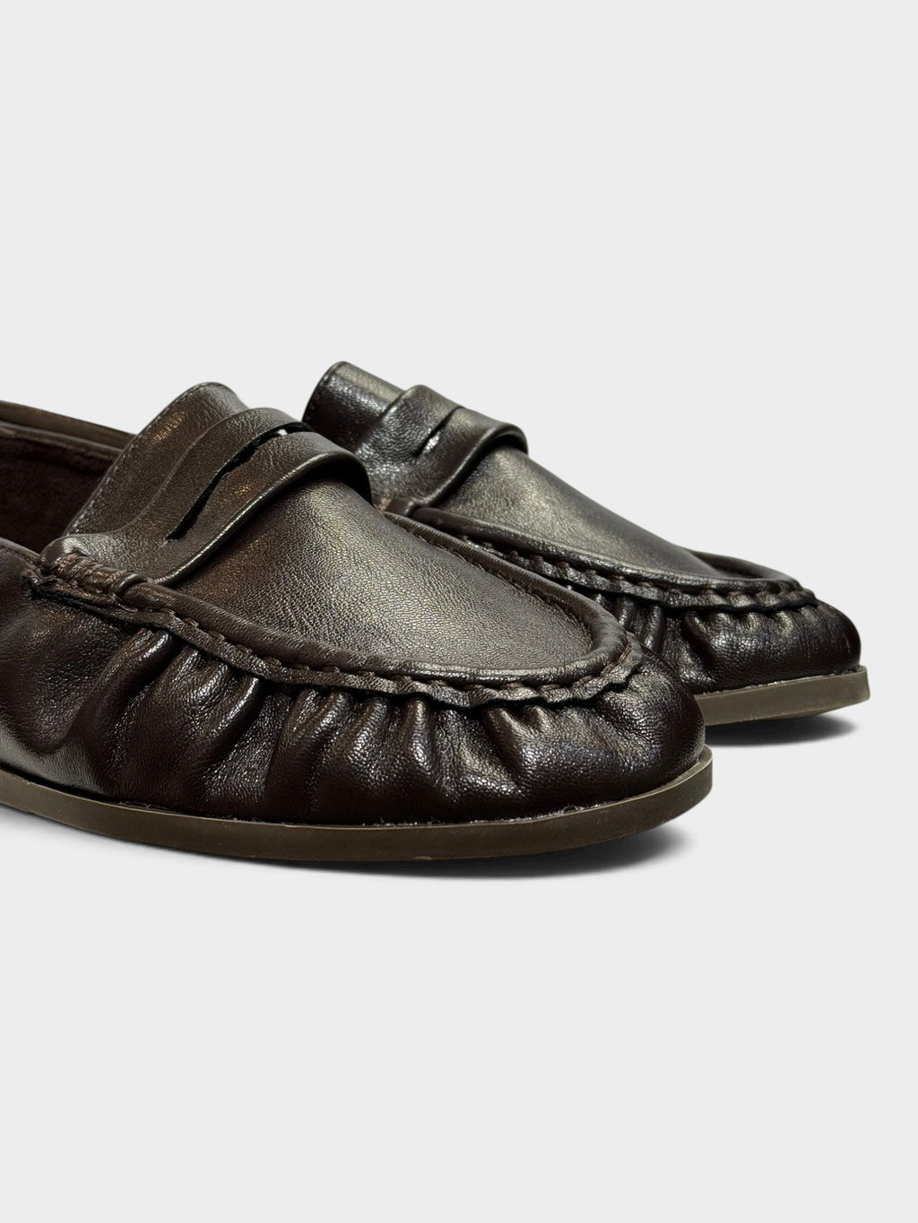 Skórzane Loafersy Damskie Ciemny Brąz