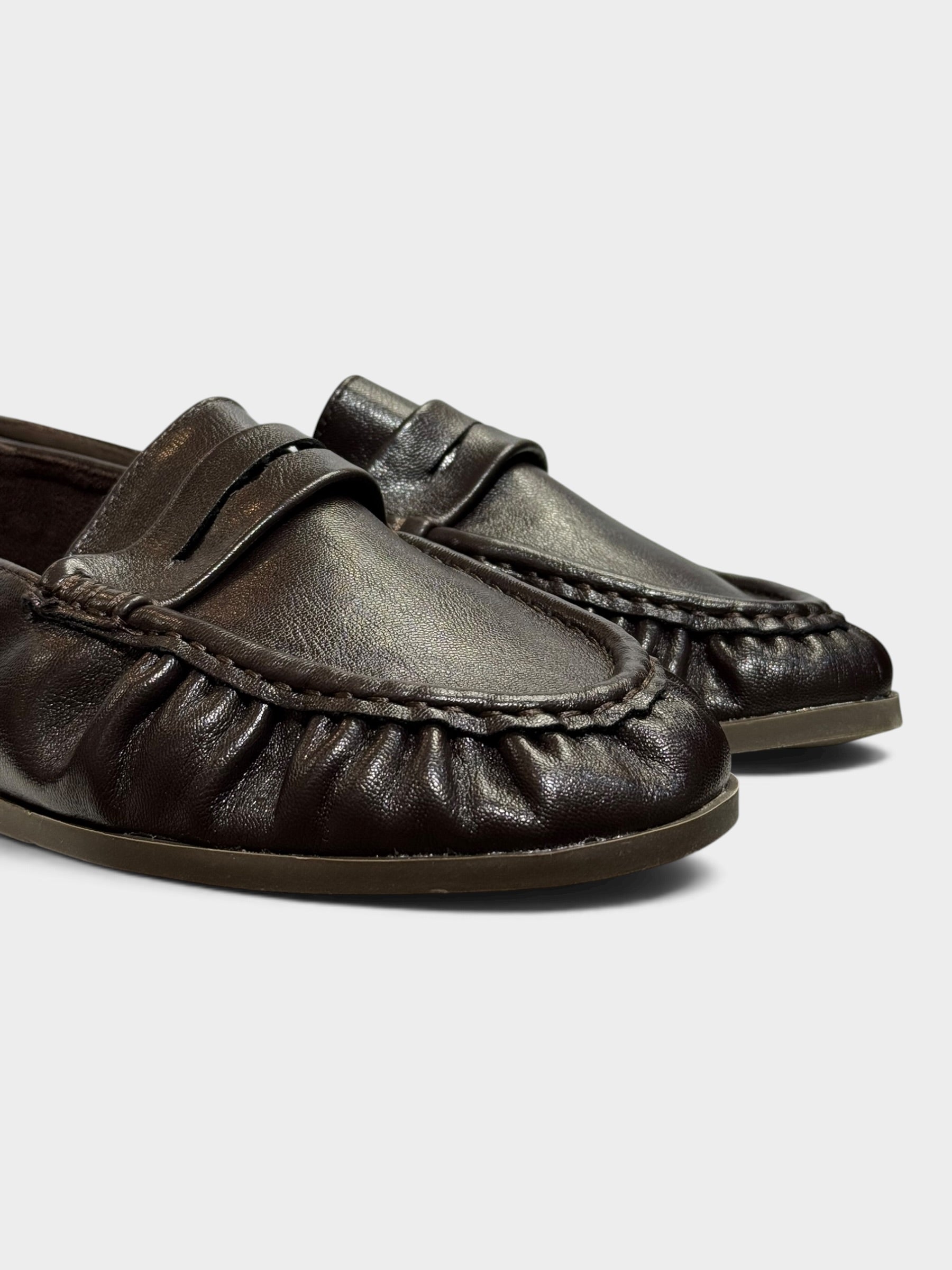 Skórzane Loafersy Damskie Ciemny Brąz