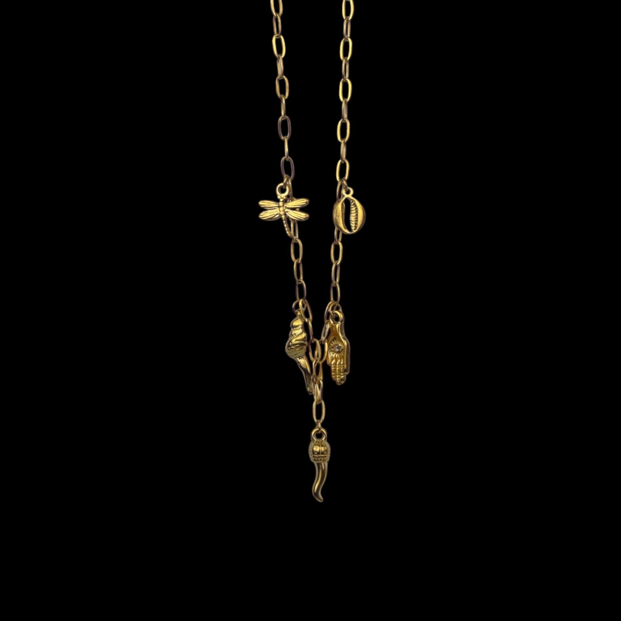 Naszyjnik Amulet ze Złotymi Zawieszkami