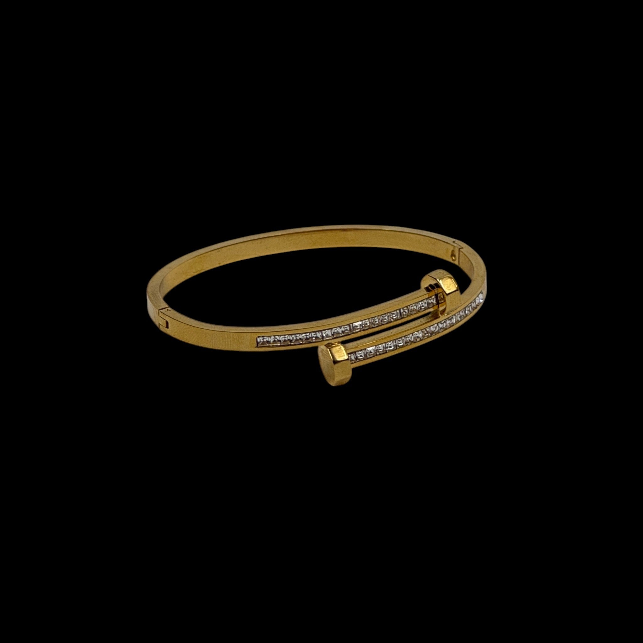 Bransoletka bangle złota – wzór gwoździa z cyrkoniami