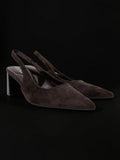 Ciemnobrązowe zamszowe czółenka slingback na słupku