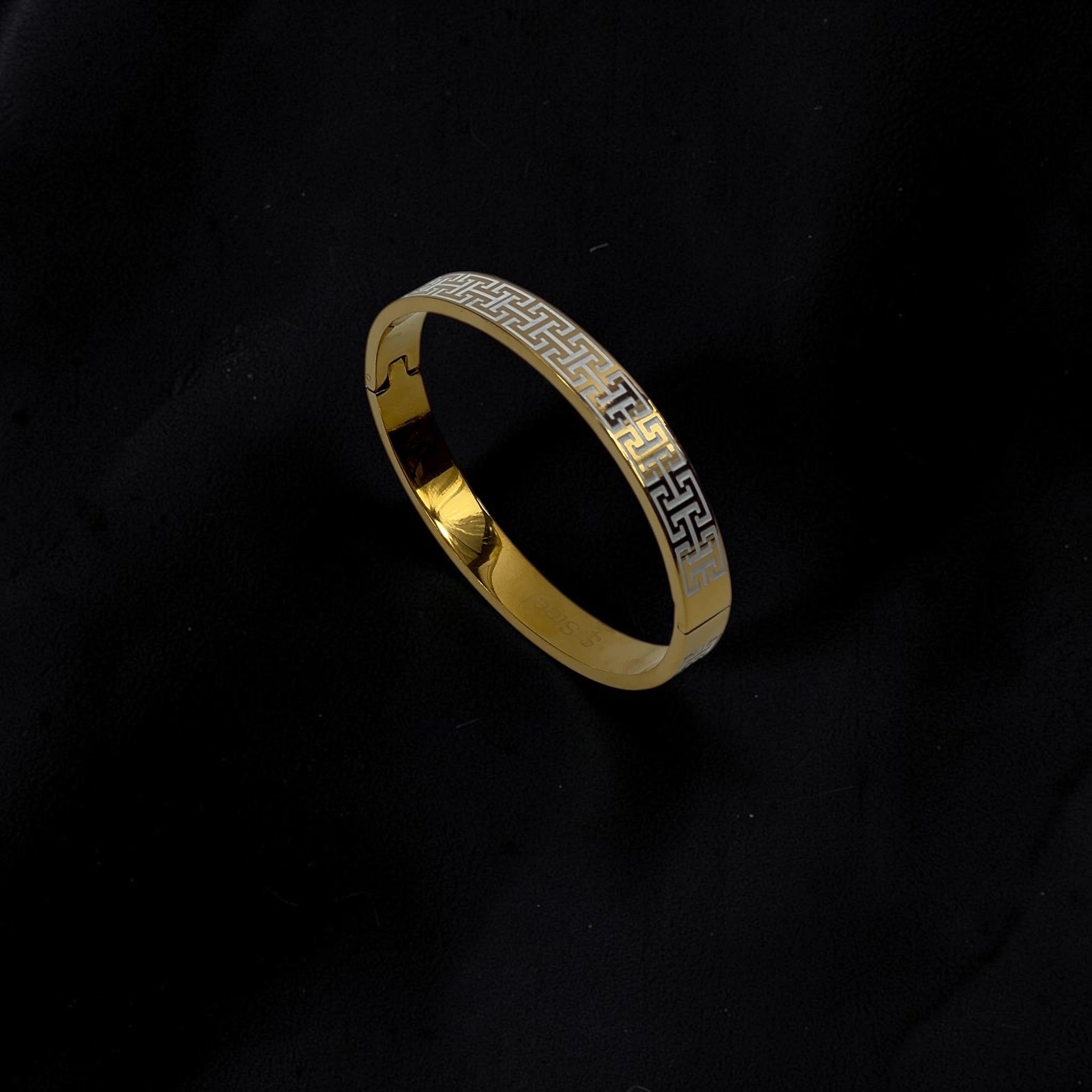 Bransoletka bangle — wzór grecki złoto-srebro