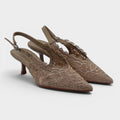 Beżowe koronkowe czółenka slingback