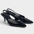 Czarne czółenka slingback ze złotą ozdobą