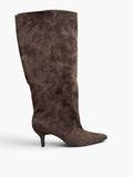 Kozaki za kolano, ciemnobrązowe, kitten heel