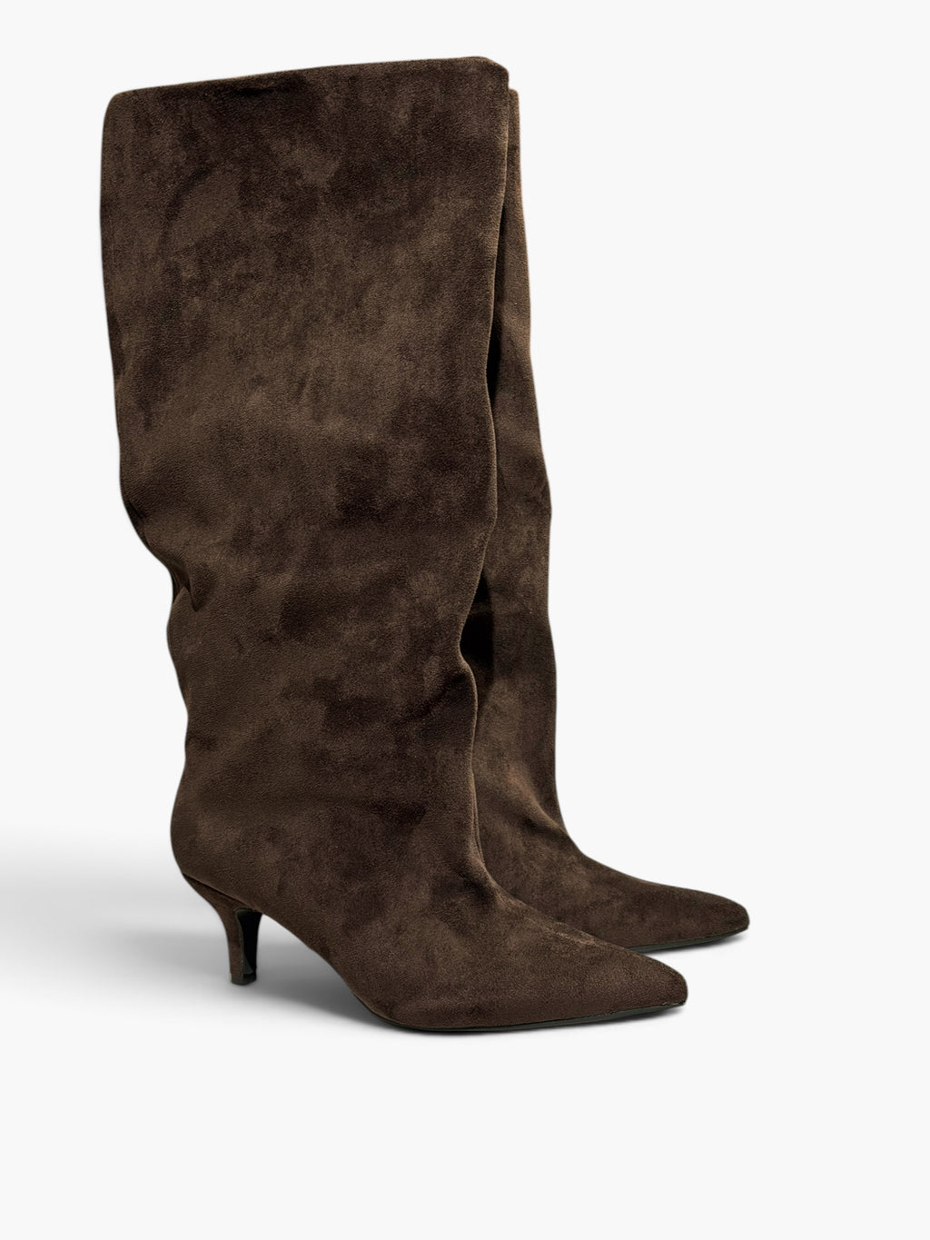 Kozaki za kolano, ciemnobrązowe, kitten heel